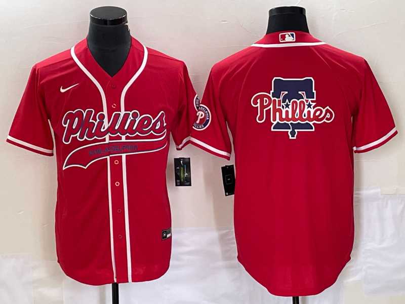 Men%27s Philadelphia Phillies Red Team Big Logo Cool Base Stitched Baseball Jersey->philadelphia phillies->MLB Jersey